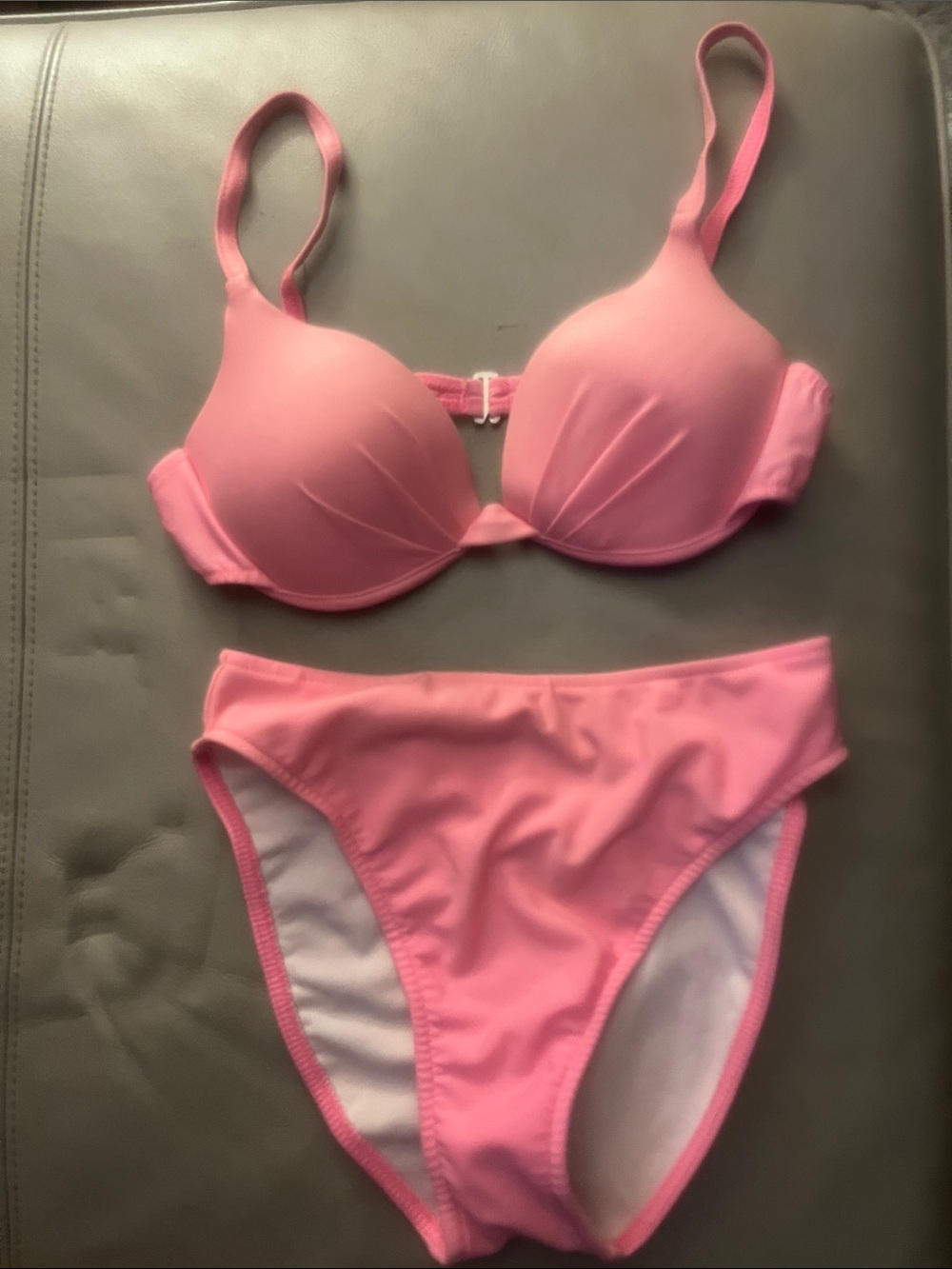 Women's Pink Padded Bikini Set - Supportive Top & High-Cut Bottom